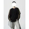 Camiseta Falsa de Duas Peças Masculina Design Moderno Patchwork Listrado Manga Longa Camada Base Primavera Outono Jovem Casual Versátil Top Tendência