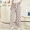 Pijama de Algodón y Seda Pijama de Mujer Verano Delgado Algodón y Seda Primavera y Otoño Para Usar Afuera Holgado Largo Hogar Aire Acondicionado Nuevo Pantalones de Pierna Ancha