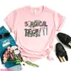 Camiseta Divertida para Mujer con Estampado de Letras de Enfermera Leopardo ECG Heal Lov
