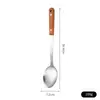 Juego de Utensilios de Cocina de Acero Inoxidable con Mango de Madera de Durazno, Hecho a Medida para Uso Doméstico, Espátula de Cocina Gruesa No Magnética, Cuchara para Gachas, Espátula Coladora, Cuchara Coladora