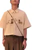 Camisa de Manga Corta con Bordado de Gato Estilo Retro Americano Dibujos Animados para Hombre, Marca de Verano de Moda, Estilo Universitario, Top Versátil Casual Artístico