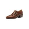 Estilo Nuevo Primavera y Otoño Piel de Vaca Tacón Grueso Punta Fina Retro Zapatos Pequeños de Cuero para Mujer Tacón Medio Hebilla de Cinturón Pulido Boca Profunda Planos Modernos