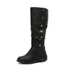 Botas de uso reversible con puntera redonda y puño, tacón bajo, longitud hasta media pantorrilla, hebilla lateral, estilo británico, botas de tubo alto para mujer de talla grande, agente transfronterizo de AliExpress
