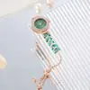 Nuevo reloj de moda verde hoja correa fina Diamante pavo real verde redondo para mujer cadena ajustable de extracción reloj de pulsera de cuarzo para mujer