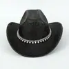 Sombrero Vaquero Occidental Negro Brillante Transfronterizo Moda Cadena de Perlas Decoración Sombrero de Mujer Circunferencia de Cabeza Grande Sombrero de Jazz