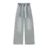Ropa ACU para Hombre Jeans de pierna ancha lavados y desgastados para hombre, otoño e invierno 2026, cintura elástica con cordón, pantalones rectos holgados