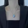 Moda Europeia e Americana Pingente Oval de Gota d'Água de Prata Colar Longo com Personalidade Exagerada, Simples e Versátil, Corrente de Suéter Rasgável