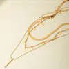 Moda Transfronteriza Europea y Americana Cadena para Clavícula Colgante Redondo con Borla Collar Apilado Multicapa Collar de una Sola Palabra Multicapa Juego de 3 Piezas
