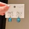 Pendientes Ovalados de Zirconia con Lazo de Aguja Plateada, Pendientes de Lujo Ligero y Gama Alta, Exquisito Estilo Coreano, Temperamento Suave, Pendientes para el Trabajo