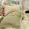 Ins simples A-line cadarço laço dupla camada gaze conjunto de quatro peças lençol lençol com elástico estilo dormitório algodão puro roupa de cama conjunto de três peças
