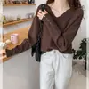Outono Inverno Nicho Design Minimalista Senso de Estilo Gola V Camada Base Manga Longa Feminino Estilo Coreano Temperamento Versátil Cor Sólida Estilo Casual Top ins