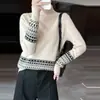 Suéter 100% lana pura para mujer, otoño e invierno, engrosado, cuello semi-alto, corte holgado, capa base tejida 2026, elegante suéter retro