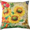 Funda de Almohada Pintada a Mano Serie Girasol Lino Country Americano Cojín para Hogar y Coche Salida de Fábrica