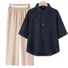 Ropa de Mamá 2026 Verano Nuevo Top de Ramio de Alta Gama, Elegante Estilo Retro, Camisa Holgada Fresca y Transpirable para Verano