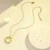 Collar Redondo con Disco Chapado en Oro de 18 Quilates, No se Desvanece, Cadena Elegante para Clavícula, Collar de Acero de Titanio de Alta Gama de Lujo con Circonita Redonda para Mujer