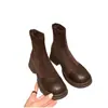 Botines elásticos para mujer, colección otoño/invierno 2026, forrados de felpa para abrigar, botines cortos, estilo británico retro, tacón grueso, botas estilizadas