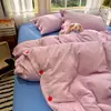 Conjunto de cama jacquard minimalista com trama colorida, quatro peças, ultrassuave, 100% algodão, lençol de cima e capa de edredom tamanho solteiro, adequado para quartos de dormitório e estudantes