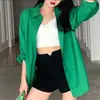 Camisa de Estilo Retro Verde Estilo Perezoso de Nueva Colección Primavera 2026 Corte Holgado para Mujer