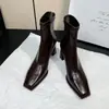 Elegantes botas de tacón alto con plataforma, punta cuadrada, elásticas, ajustadas, con cremallera lateral, nuevas botines de tacón grueso de nicho para otoño e invierno para mujer