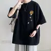 Camiseta de Manga Corta para Hombre, Marca de Verano Europea y Americana de Moda, Manga Media, Estilo Americano High Street, Oversize, Talla Grande, Cuello Redondo, Mangas de Tres Cuartos