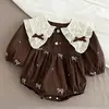 Ropa para Gatear de Bebé Estilo Coreano Primavera y Otoño Nueva Mameluco de Niña con Cuello Bordado de Manga Larga Ropa Linda Holgada