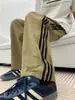 Calça Masculina de Listra Lateral para Rua Principal, Calça de Trabalho de Secagem Rápida Estilo Americano de Verão, Calça Longa Esportiva Casual de Três Listras com Barra Reta