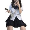 Camisa jk feminina verão gola pontuda manga curta uniforme escolar coreano uniforme jk uniforme de classe estilo universitário azul cinza branco saia cianótica