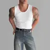 Regata Patchwork Estilo Americano para Verão, Masculina Slim Fit Esportiva Fitness Canelada Alta Elasticidade Sem Mangas