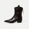 Botines cortos para mujer con diseño texturizado, nuevo modelo otoño e invierno, piel genuina por dentro y por fuera, punta cuadrada, cierre trasero, tacón medio grueso, estilo casual europeo y americano