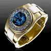 Sanjie desea anillo de moda europeo y americano nuevo con incrustaciones de circón azul joyería de mano más vendida en Amazon