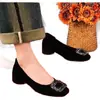 Zapatos de Trabajo para Mujer con Hebilla Cuadrada de Pedrería Negra, Tacón Grueso, Suela Suave, Slip-On, Tacón Bajo, Estilo Moda Coreana, Talla 35-41