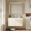 Gabinete de baño curvo estilo japonés con lavabo integrado de cerámica, combinación de gabinete y lavabo, lavabo de baño, gabinete de aluminio tipo panal
