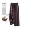 Calça Jacquard Elegante Estilo Chinês Nova, com Caimento Amplo e Perna Larga para Mulheres, Verão, Alta Qualidade, Elástica, Cintura Alta, Emagrecedora, Acetato, Perna Reta, Casual