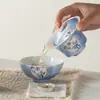 Tigela de Cerâmica com Tampa para Uso Doméstico com Escultura em Tinta, Design de Janela Pintado à Mão em Argila, Padrão de Ameixa da Neve, Xícara de Chá de Parede Fina para Preparar Chá