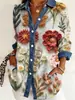 2026 Nova Camisa Patchwork Estilo Europeu e Americano com Estampa Floral 3D para Mulheres, Jaqueta Cardigã Versátil de Manga Longa Moda Primavera