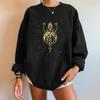 Moletom Feminino com Estampa de Pentagrama e Fases da Lua, Manga Caída, Tamanho Plus Size, Estilo Europeu e Americano, Gola Redonda, Lã, Manga Longa, Caimento Solto