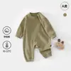 Macacão de algodão macio Classe A para bebê recém-nascido de outono, macacão de manga comprida, pijama de ribana unissex para bebê