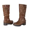 Otoño/Invierno 2026 Europeo y Americano Comercio Exterior Transfronterizo Hebilla de Cinturón Decoración de Cremallera Tacón Grueso Slip-On Botas de Jinete Botas Altas