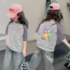 Camiseta de Verão Manga Curta para Meninas Algodão Puro 2026 Novo Estilo Infantil Elegante Manga Meia-Manga Verão Fina Camiseta Top t