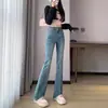Vaqueros negros deshilachados para mujer, corte entallado, otoño 2023, nuevos pantalones acampanados de cintura alta con efecto herradura adelgazante