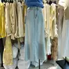 Vestido Largo de Verano 2025 de Cintura Alta que Cubre la Figura, Línea A, Falda Amplia, Nuevo Lavado Azul Claro, Falda de Mezclilla Color Óxido para Mujer