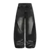 Pantalones Acampanados de Mezclilla Desgastada en Bloques de Color Estilo Americano Moderno Sueltos Casual Lavados Deshilachados Vintage de Pierna Ancha Largos para Hombre