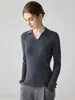 Suéter de estilo minimalista con cuello polo 100% cachemira para mujer, manga larga, corte ajustado, tejido de canalé, capa base, nuevo modelo otoño/invierno 2026