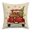 Fronha de Almofada Papai Noel Dirigindo Carro Vermelho com Ilustração de Pinheiro, Pelúcia Curta, Impressão Digital, Sala de Estar, Decoração de Feriado Macia, Fonte Atacadista