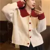 Suéter Retro Estilo Coreano Novo Primavera e Outono 2026 de Natal para Mulheres, Estilo Preguiçoso com Botões de Coração, Cardigan de Tricô Solto com Gola Boneca