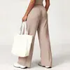 Calça Yoga de Bolso Muyao Perna Larga Solta Casual Esportiva Fitness Elástica Cordão Calça Longa Calça Yoga Estilo Curto
