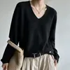 Suéter de punto de color liso con textura de panal y cuello en V, prenda base de punto de manga larga holgada para mujer, suéter de punto versátil para el trabajo y el uso diario