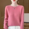 Listo para usar de primera línea 100 Lana Tejidos Redondo Cuello Mujer Tejidos de Lana Cuello en V Versátil Suéter Tejido Suelto Camisa Base