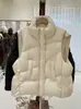 Colete Novo Outono/Inverno 2026 Colete Gola Alta Jaqueta Puffer Sem Mangas Tricô Patchwork Emagrecedor Valorizador Feminino Tendência