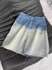Shorts de Mezclilla Rectos con Degradado para Mujer, de Tiro Alto, Estilo Delgado de Verano, Tallas Grandes, Corte Holgado, Adelgazantes, Pierna Ancha, de Longitud Media